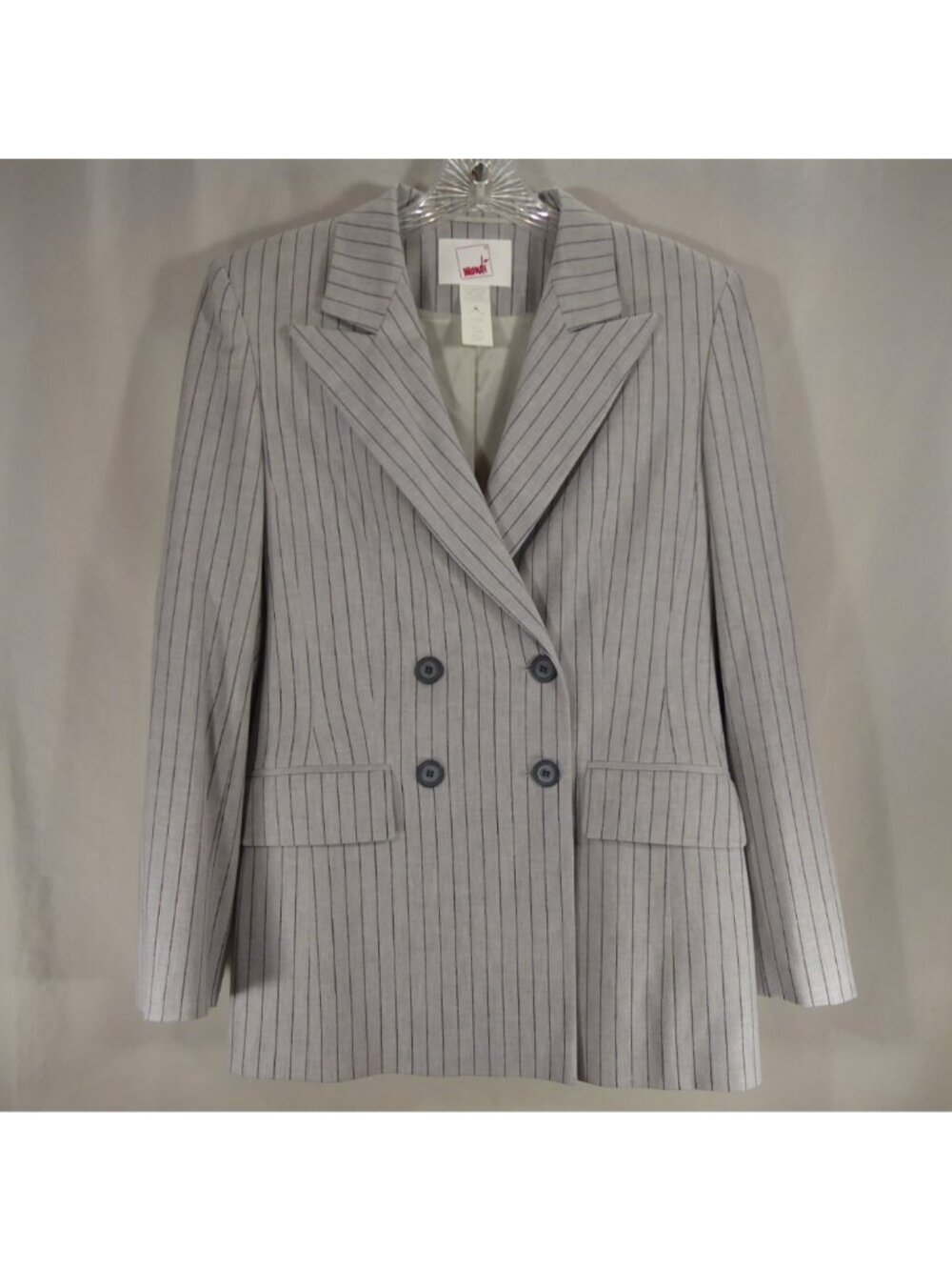 Mondi Womens Size 36 US 6 Grey Pinstripe Virgin Wool Double Breasted Blazer Y2K